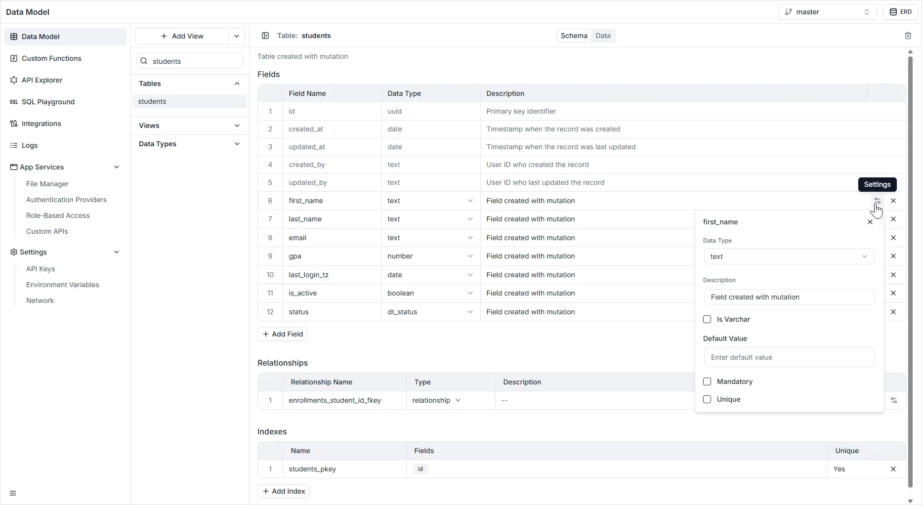 Text field configuration